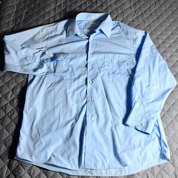 ✨Van Heusen Men’s Blue Poplin Dress Shirt 17 32/33 Regular Fit Long Sleeve - Picture 1 of 8